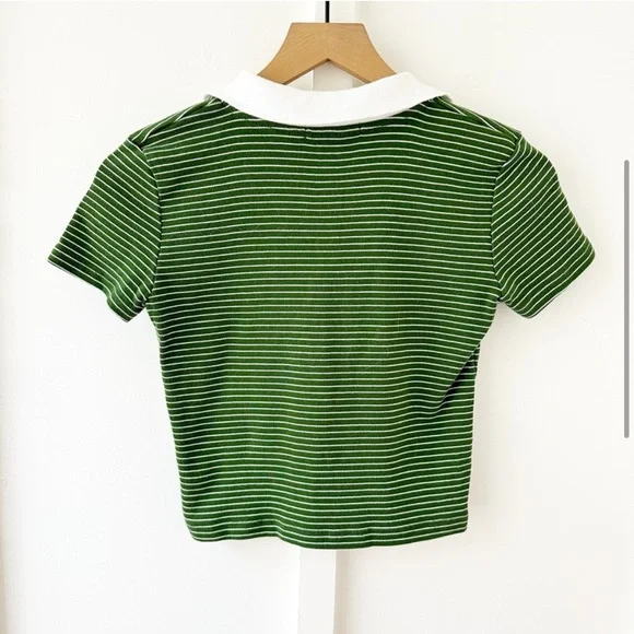 BRANDY MELVILLE green striped crop polo - Picture 2 of 3
